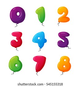 Birthday balloon numbers vector set anniversary numbered icons birthday party celebrating numeral alphabet  0 1st 2nd 3 4 5 6 7 8 year numbering template figure isolated icons illustration. 