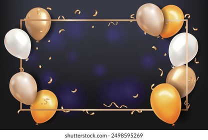 Birthday balloon stencil with holiday, party, birthday and wedding event decorations on blue background and space for text. Realistic vector balloons