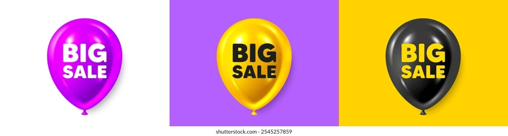 Birthday balloons 3d icons. Big Sale tag. Special offer price sign. Advertising Discounts symbol. Big sale text message. Party balloon banners with text. Birthday or sale ballon. Vector
