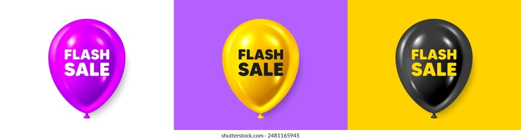 Birthday balloons 3d icons. Flash Sale tag. Special offer price sign. Advertising Discounts symbol. Flash sale text message. Party balloon banners with text. Birthday or sale ballon. Vector