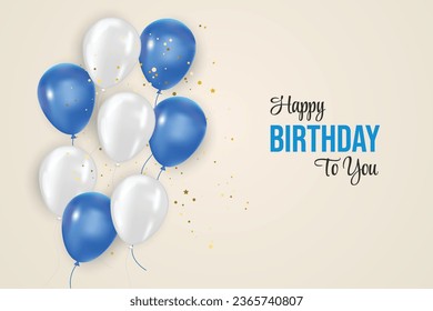 Birthday balloons banner design Happy birthday greeting text with elegant white and blue  balloon for birth day celebration messages card design
