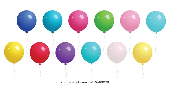 Birthday balloons colorful clipart set. Balloon inflatable elements clip art of rubber, latex and glossy floating collection for birthday party decoration vector illustration. 
