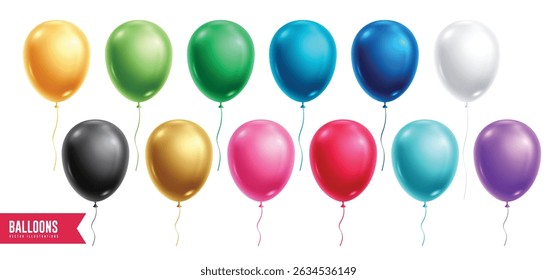 Birthday balloons colorful clipart set. Balloon floating elements glossy clip art in colorful inflatable object collection for party anniversary decoration vector illustration. 
