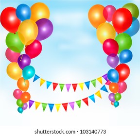 Birthday balloons frame composition with space for your text. Vector illustration.