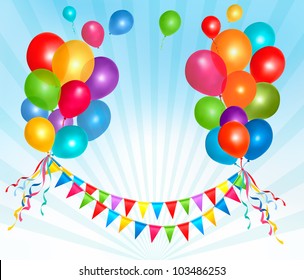 Birthday balloons frame composition with space for your text. Vector illustration.