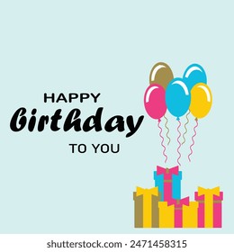 Birthday balloons with gift box vector background design. Happy birthday to you text with balloon and confetti decoration element for birth day celebration greeting card design. EPS editable file.