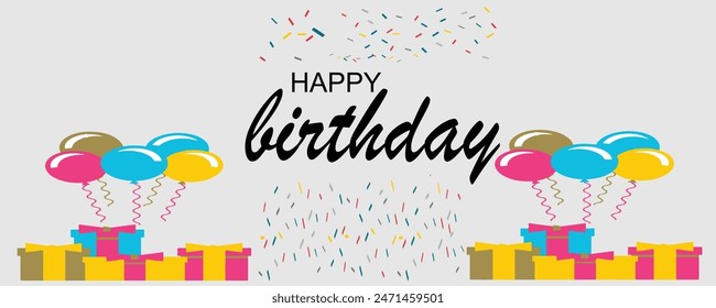 Birthday balloons with gift box vector background design. Happy birthday to you text with balloon and confetti decoration element for birthday celebration greeting card design. EPS editable file.
