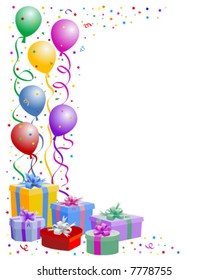 Birthday balloons with gifts boxes - vector