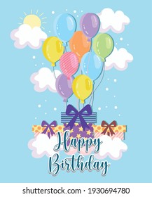 Birthday balloons gifts sky background