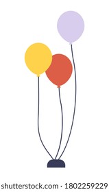 Birthday balloons greeting element. Bundle of colorful balloons like a flower bouquet. Beautiful scenery for children's party or birthday. Gift for a holiday. Flying ball with air or gas inside