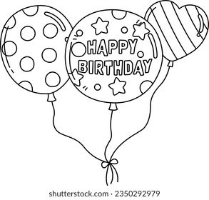 Birthday Balloons Isolated Coloring Page for Kids