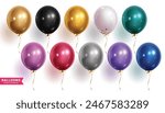 Birthday balloons metallic vector set design. Balloons birthday elements in shiny, metallic and glossy collection for party celebration isolated in white background. Vector illustration balloons set 