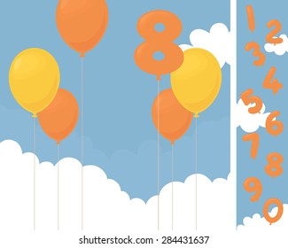 Birthday balloons and number balloons to design your own invitation or card.