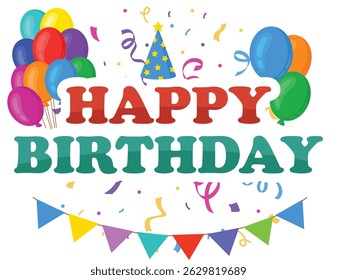 Birthday Balloons and Party Hats Illustration vector illustrator