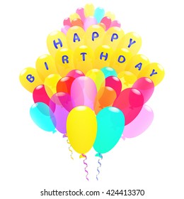 birthday balloons with ribbons,  greeting card 