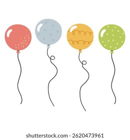 Birthday balloons set. Birthday party. Invitation, sticker, greeting card