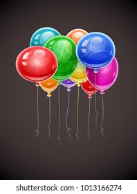 Birthday balloons soaring in air, red gift decoration for holiday. Vector illustration.