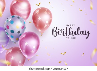 Birthday balloons vector background design. Happy birthday to you text with floating balloon party element for birth day celebration greeting card decoration. Vector illustration