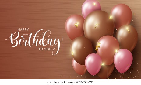 Birthday balloons vector background design. Happy birthday to you text with balloon bunch and shiny confetti decoration element for birth day celebration greeting card design. Vector illustration
