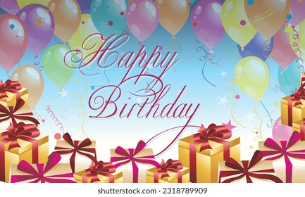 Birthday balloons vector background design. Happy birthday to you text with balloon and confetti decoration element for birth day celebration greeting card design.