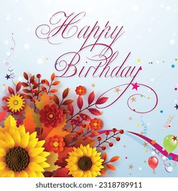 Birthday balloons vector background design. Happy birthday to you text with balloon and confetti decoration element for birth day celebration greeting card design.