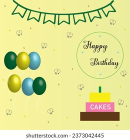 Birthday balloons vector background design. Happy birthday to you text with balloon and cakes confetti decoration element for birth day celebration greeting card design. 