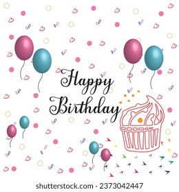Birthday balloons vector background design. Happy birthday to you text with balloon and cakes confetti decoration element for birth day celebration greeting card design. 