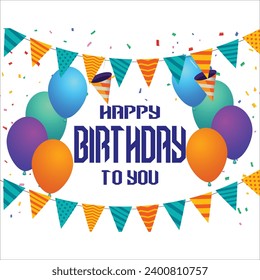 Diseño de fondo vectorial de globos de cumpleaños. Feliz cumpleaños a tu texto con elementos de decoración de globo y confeti para el diseño de tarjetas de felicitación de la celebración del día de nacimiento. Ilustración del vector