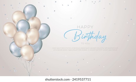 Geburtstagsballons, Vektorhintergrund-Design. Herzlichen Glückwunsch zum Geburtstag mit einem Text mit Ballon und Konfetti Dekoration Element für Geburtstag feiern Grußkartendesign. Vektorgrafik.