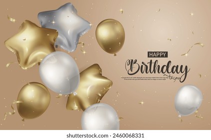 Birthday balloons vector background design. Happy birthday to you, decorative elements with balloons and confetti for birthday celebration greeting card design.