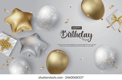 Birthday balloons vector background design. Happy birthday to you, decorative elements with balloons and confetti for birthday celebration greeting card design.