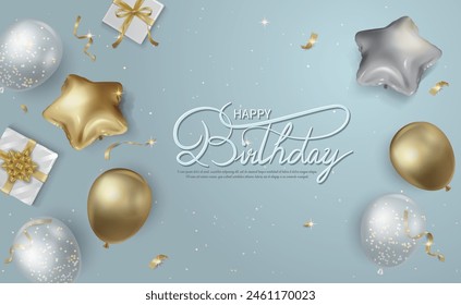 Birthday balloons vector background design. Happy birthday to you, decorative elements with balloons and confetti for birthday celebration greeting card design.