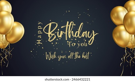 Birthday balloons vector background design. Happy birthday to you text with balloon and confetti decoration element on black backgroundfor birth day celebration greeting card design. 