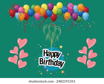 Birthday balloons vector background design. Happy birthday to you text with balloon and confetti decoration element for birth day celebration greeting card design. Vector illustration