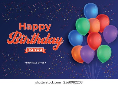 Birthday balloons vector background design. Birthday greeting text with blue and confetti decoration element for birth day celebration greeting card design. happy birthday card, Vector illustration