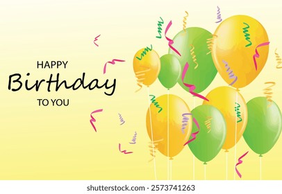 Birthday balloons vector background design. Happy birthday to you text with balloon and confetti decoration element for birth day celebration greeting card design. Vector illustration