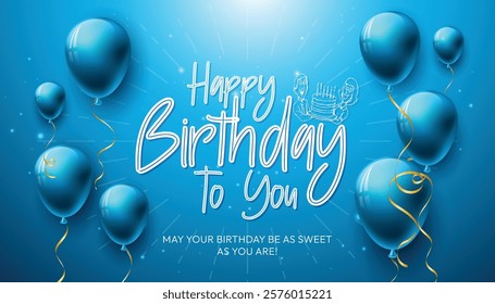 Birthday balloons vector background design. Happy birthday to you text with balloon and confetti decoration element for birth day celebration greeting card design. Vector illustration