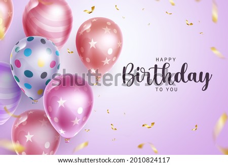 Birthday balloons vector background design. Happy birthday to you text with floating balloon party element for birth day celebration greeting card decoration. Vector illustration