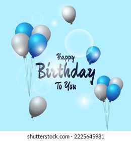 Birthday balloons vector background design.Happy birthday to you text with balloon and confetti decoration element in blue and white. vector illustration