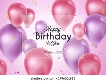 Plantilla de banner vectorial de globos de cumpleaños. Feliz cumpleaños a tu texto en el espacio vacío con el elemento de decoración de fondo de globo y confeti para el diseño de saludo de tarjetas de nacimiento. Ilustración del vector