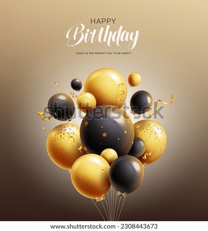 Birthday balloons vector design. Happy birthday text with bunch balloon for party and celebrations elements. Vector illustration greeting card background.