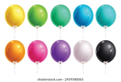 Globos de cumpleaños Vector conjunto de diseño. Globos inflables del cumpleaños en la colección brillante de los Elementos coloridos para la ocasión de la fiesta, el aniversario y la celebración de la fiesta de los niños. Ilustración vectorial 3d realista 