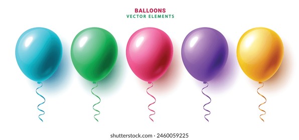 Geburtstagsballons Vektorgrafik Set Design. Luftballons Geburtstag aufblasbare Elemente Kollektion in glänzender und bunter Partydekoration in isoliertem Hintergrund. Vektorillustration Geburtstag Ballon Design.