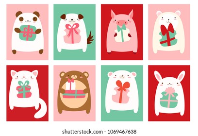 Birthday banner, background, flyer, placard with cute animals. Holiday poster for scrapbooking. Vector template card for greeting, decoration, congratulation, invitation. EPS8