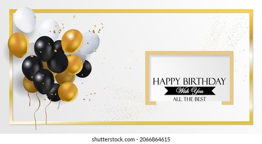 birthday banner with  black and gold ballons with white background