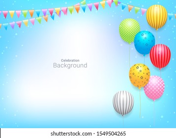 Birthday banner card frame template with colorful balloons and copy space