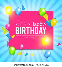 Birthday Banner with Colorful Balloons. Celebration, Holiday, Presentation, Sale and Win Design. Vector illustration