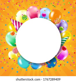 Birthday Banner With Colorful Balloons With Gradient Mesh, Vector Illustration