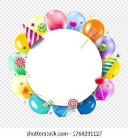 Birthday Banner With Colorful Balloons Transparent Background With Gradient Mesh, Vector Illustration