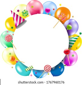 Birthday Banner With Colorful Balloons White Background With Gradient Mesh, Vector Illustration